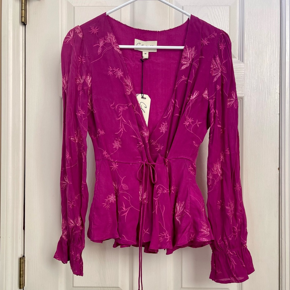 Cleobella Blouse -  NWT Charmer Long Sleeve Fuschia Enbroidered. Sz M